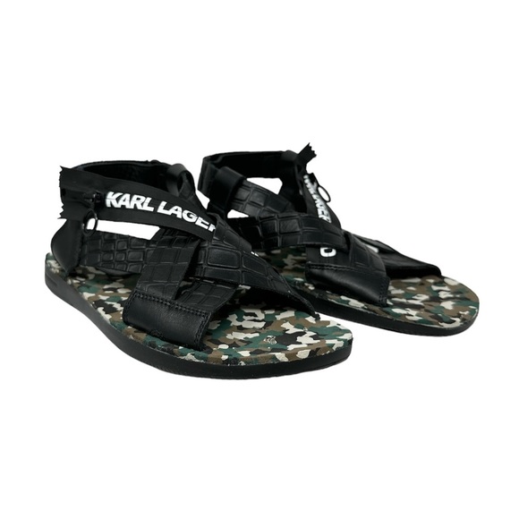NWT KARL LAGERFELD PARIS Croc-Embossed Leather Sandals Men\'s Size 8.5 Unisex main image 9